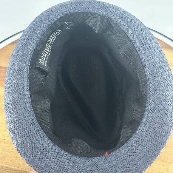 Goorin Bros. Mens Navy Gray Woven Straw Fedora Hat With White Ribbon Band 100% - Picture 8 of 14